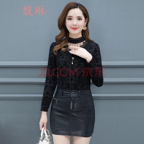 馥琳2019秋冬新款 时尚贵夫人印花加绒打底衫，蕾丝拼接短款小衫潮搭指南